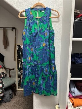 Tommy Hilfiger Green & Blue Floral Tiered Sleeveless Midi Dress